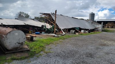 Wrecked farm buildings in Smyth County.