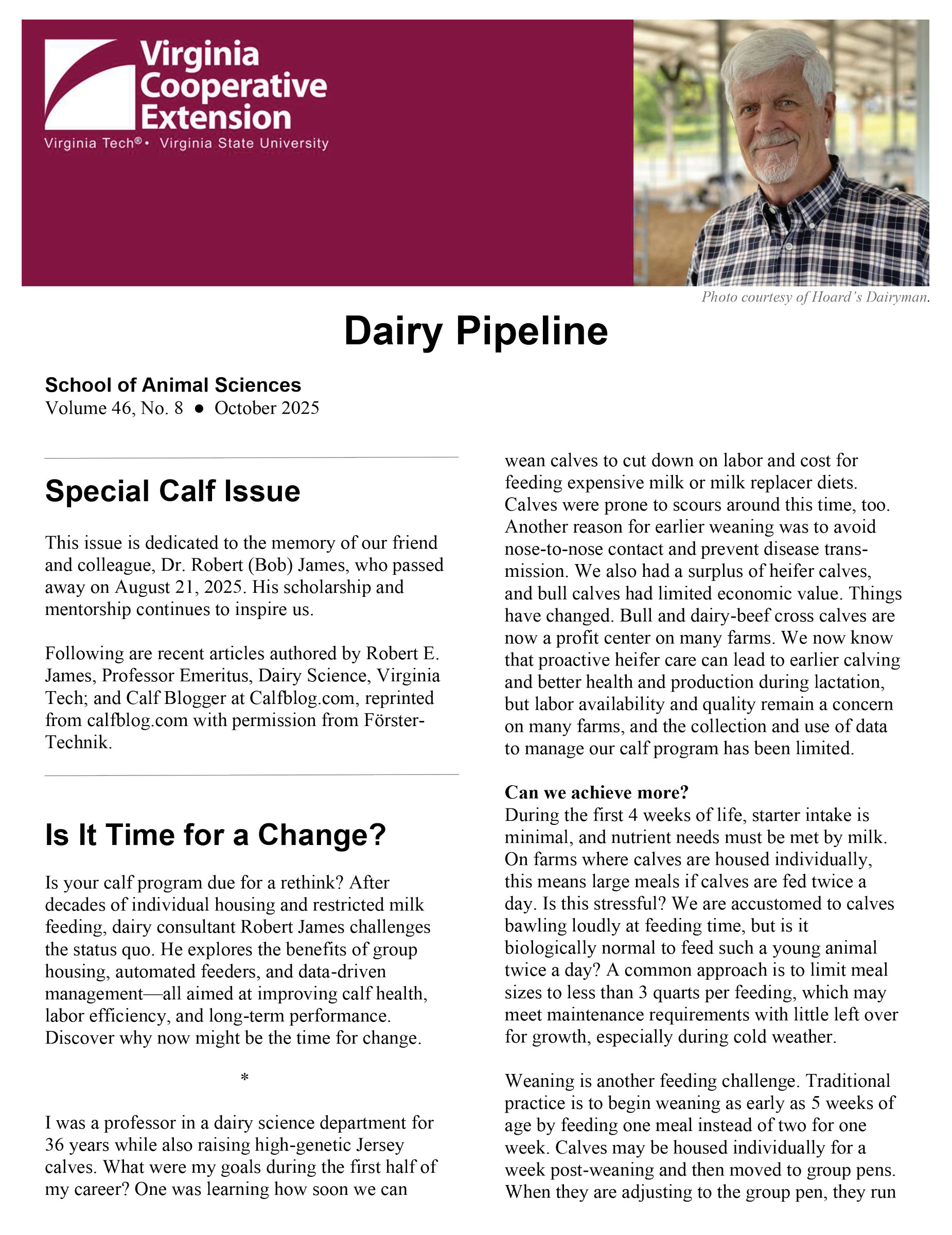 Screenshot of the attached Dairy Pipeline newsletter. October issue.