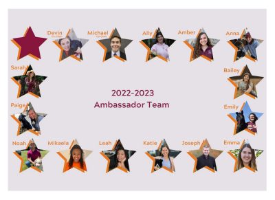 Collage of the 2022-2023 Student Ambassor Team. Each student is displayed in a star.