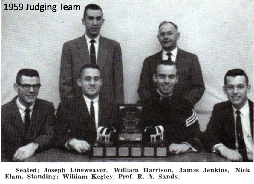 Seated: Joseph Lineweaver, William Harrison, James Jenkins, Nick Elam. Standing: Willliam Kegley, Prof. R.A. Sandy.