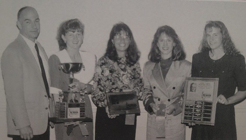 (L-R) Dr. Barnes (coach), Tammie Stiles, Stacey Guyton, Teresa Summers, Terry Perotti