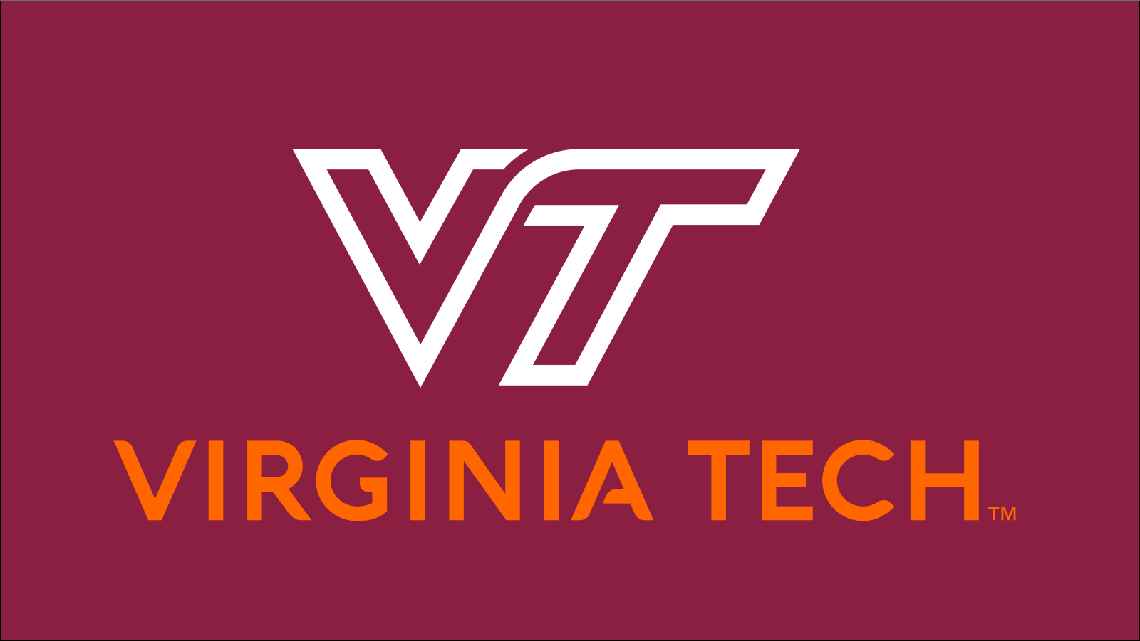 Virginia Tech logo. Maroon background with white and orange text.
