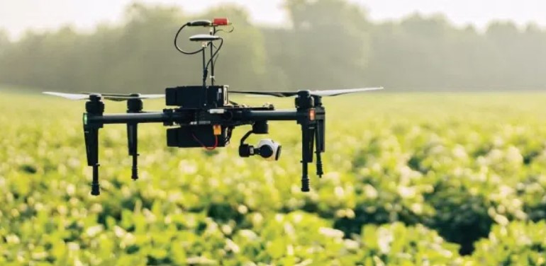 Drone over a field.