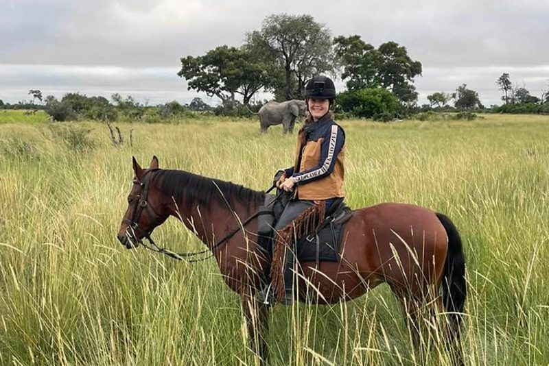 Sarah Dukti on the trail in the Okavango Delta.