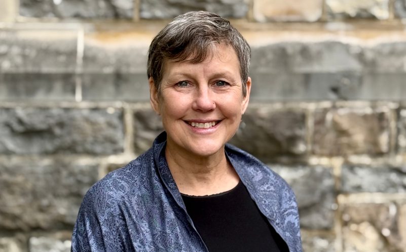 Jill Sible in front of Hokie Stone