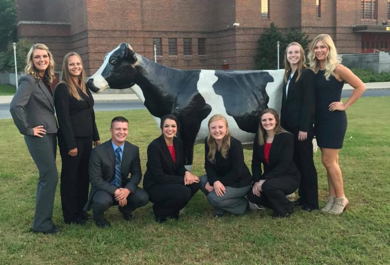 A and B teams at Harrisburg, PA - (L-R) Kayla Umbel, Cortney Hostetter, Blake Smith, Hannah Van Dyk, Nikki Long, Emma Currie, Katelyn Allen, and teaching assistant Kathryn Wright. (Not pictured: Sandra Krone.)