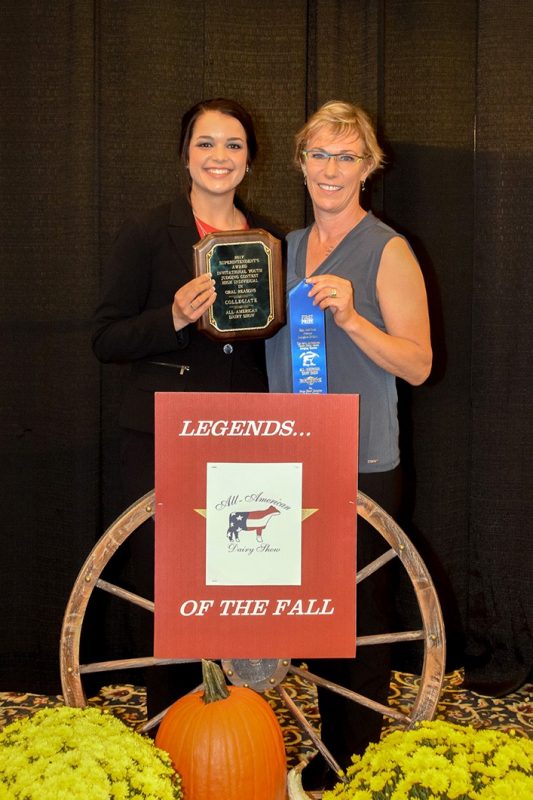 Hannah Van Dyk and Dr. Katharine Knowlton, coach. Hannah was 1st in Reasons at the Pennsylvania All American Dairy Show. 