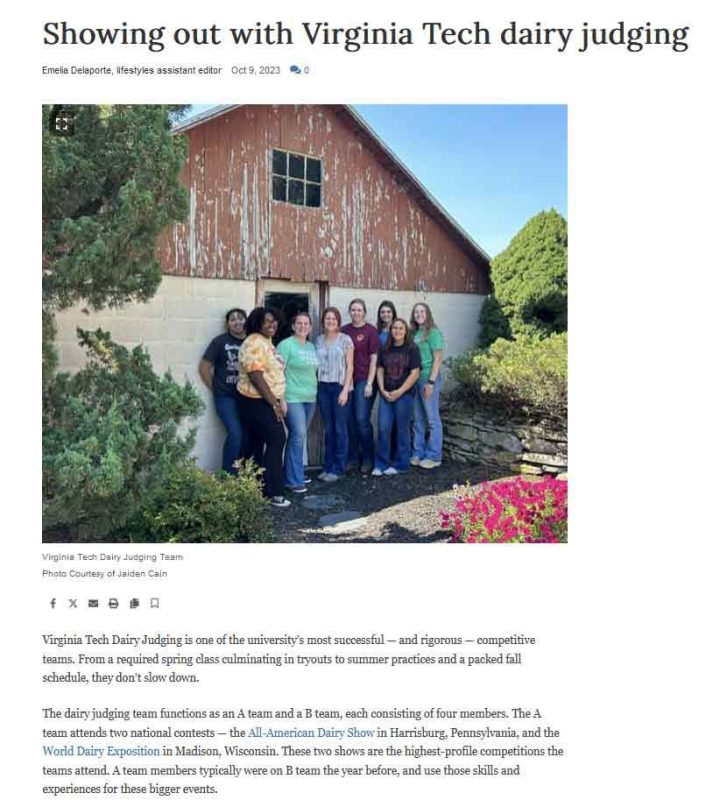 2023 Dairy Judging Team in front of a barn.