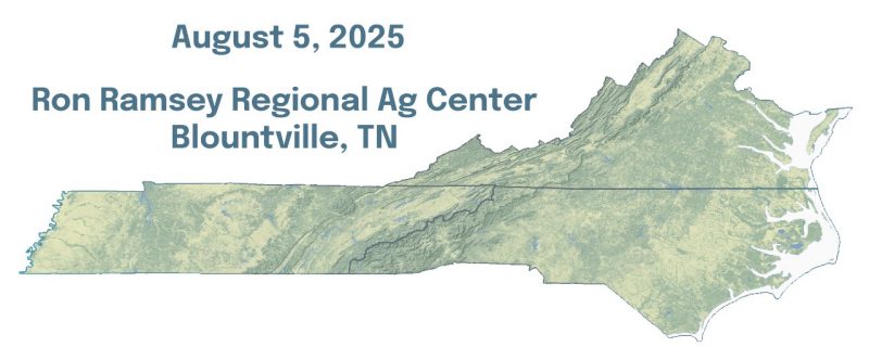 August 5, 2025 Ron Ramsey Regional Ag Center Blountville, TN. Map image of Virginia, North Carolina, and Tennessee outlined in VCE blue.