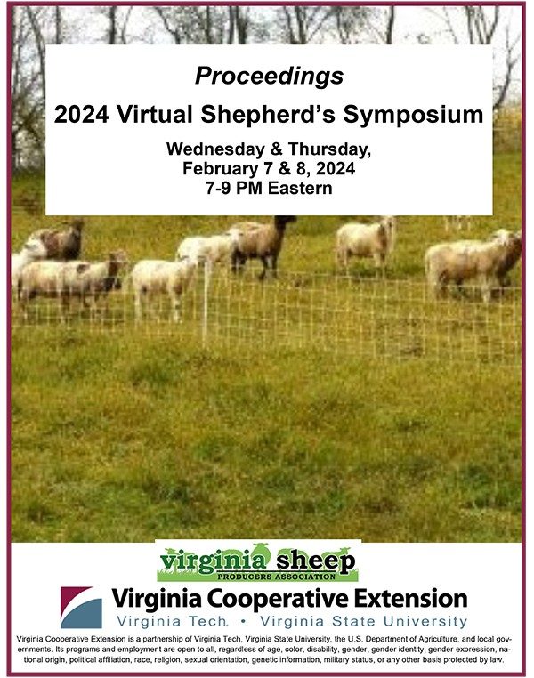 Screenshot of of the linked document. Photo of sheep in field. Proceedings for the 2024 Virtual Shepherd's Symposium.